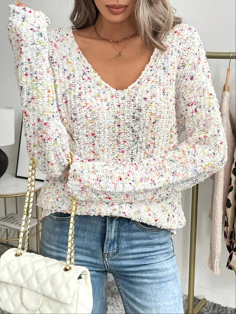 V-Neck Color Block Sweater For Women