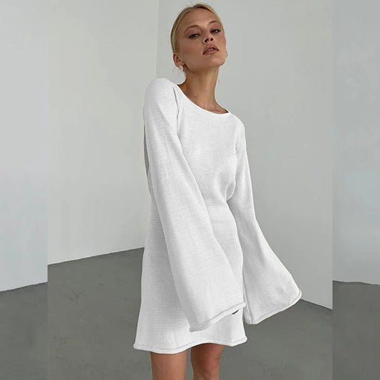 Womens Sexy Loose-fittingBackless Long-sleeve Dress