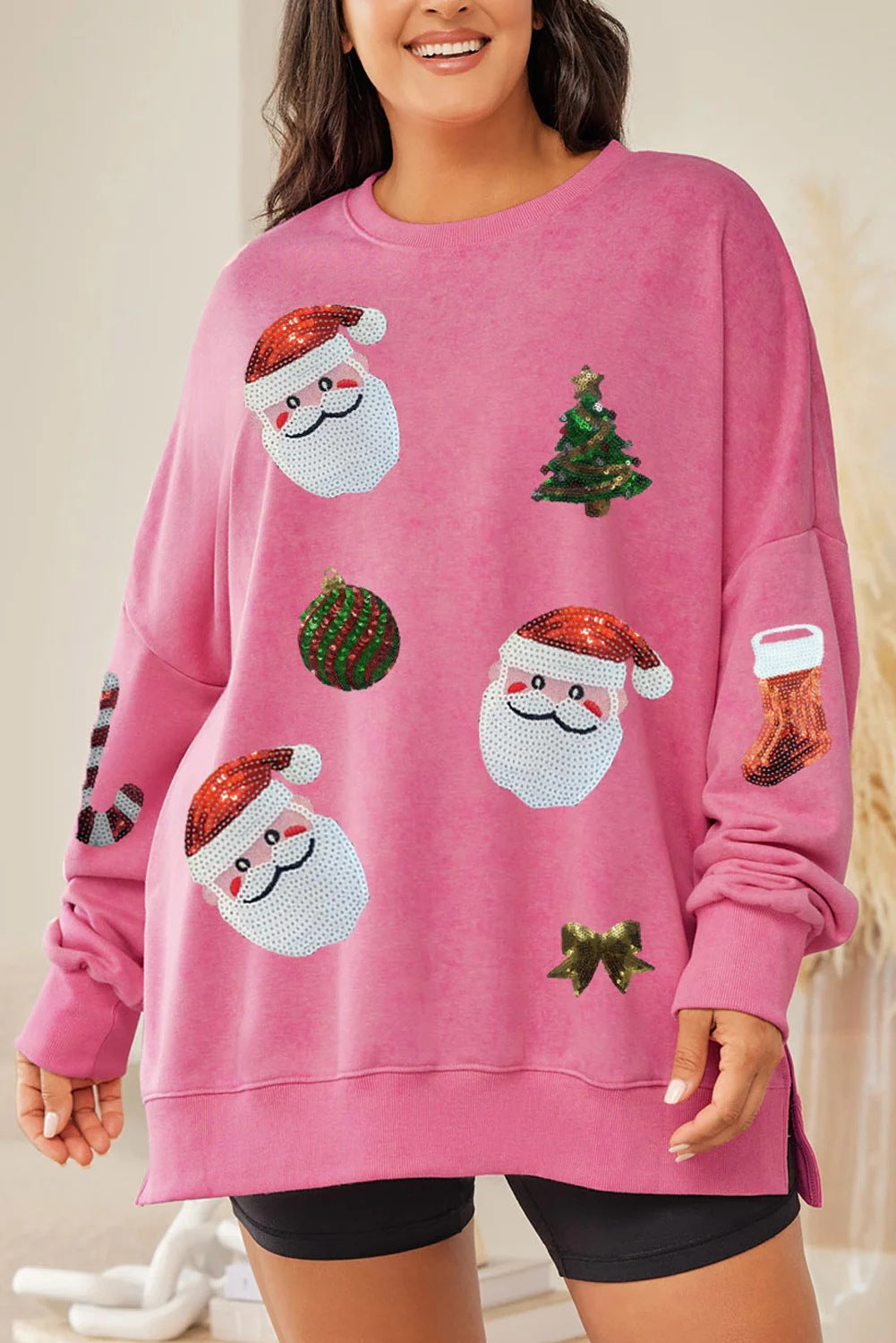 Julpaillettop top til kvinder, løs afslappet langærmet sweater