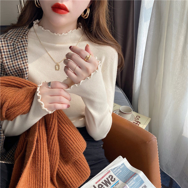 Half High Collar Inner Lining Bottom Sweater Slim Fit Fit Long Sleeved Sweater