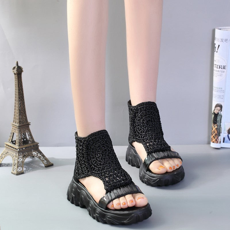Knitted Wool Sandals Women's Thick Sole Casual