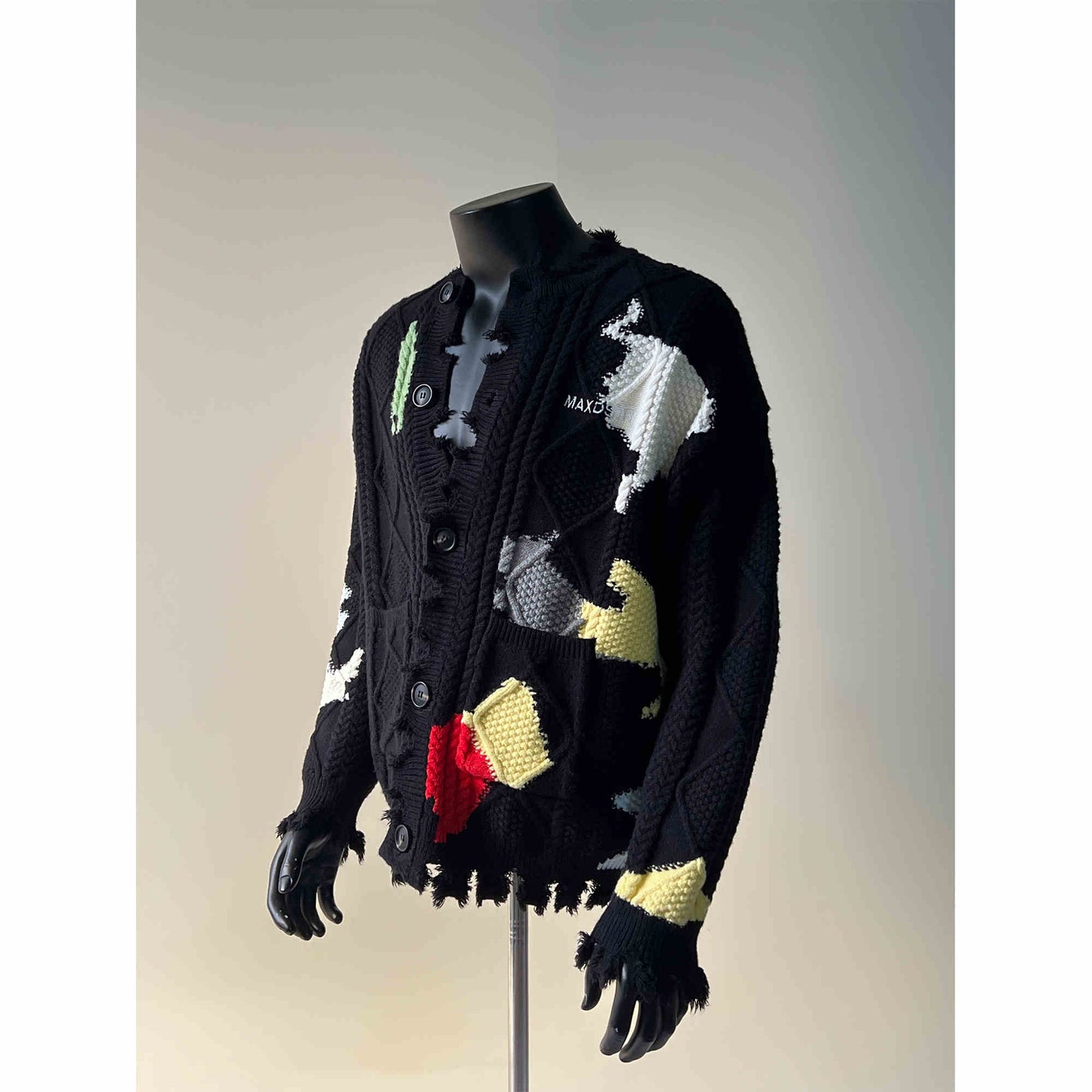 Damaged Contrast Color Cardigan Sweater Men's And Women's Coats
