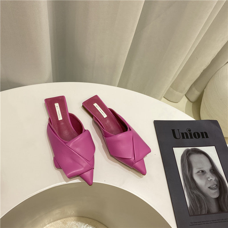 Korean Style Retro Pointed Toe Stacks And Thin Half-drag