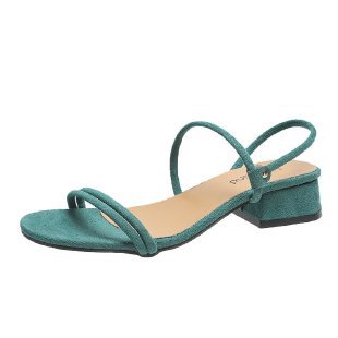 New European And American Simple Suede Thin Strap Open-toe Mid-heel Slippers