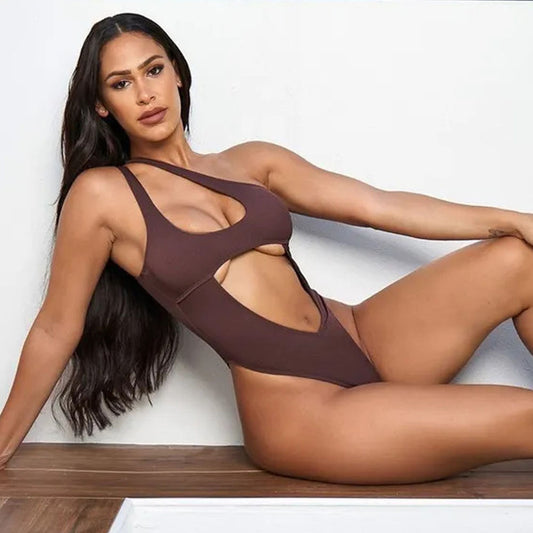 Knitted Ladies Dress Sexy One-Shoulder Swimsuit