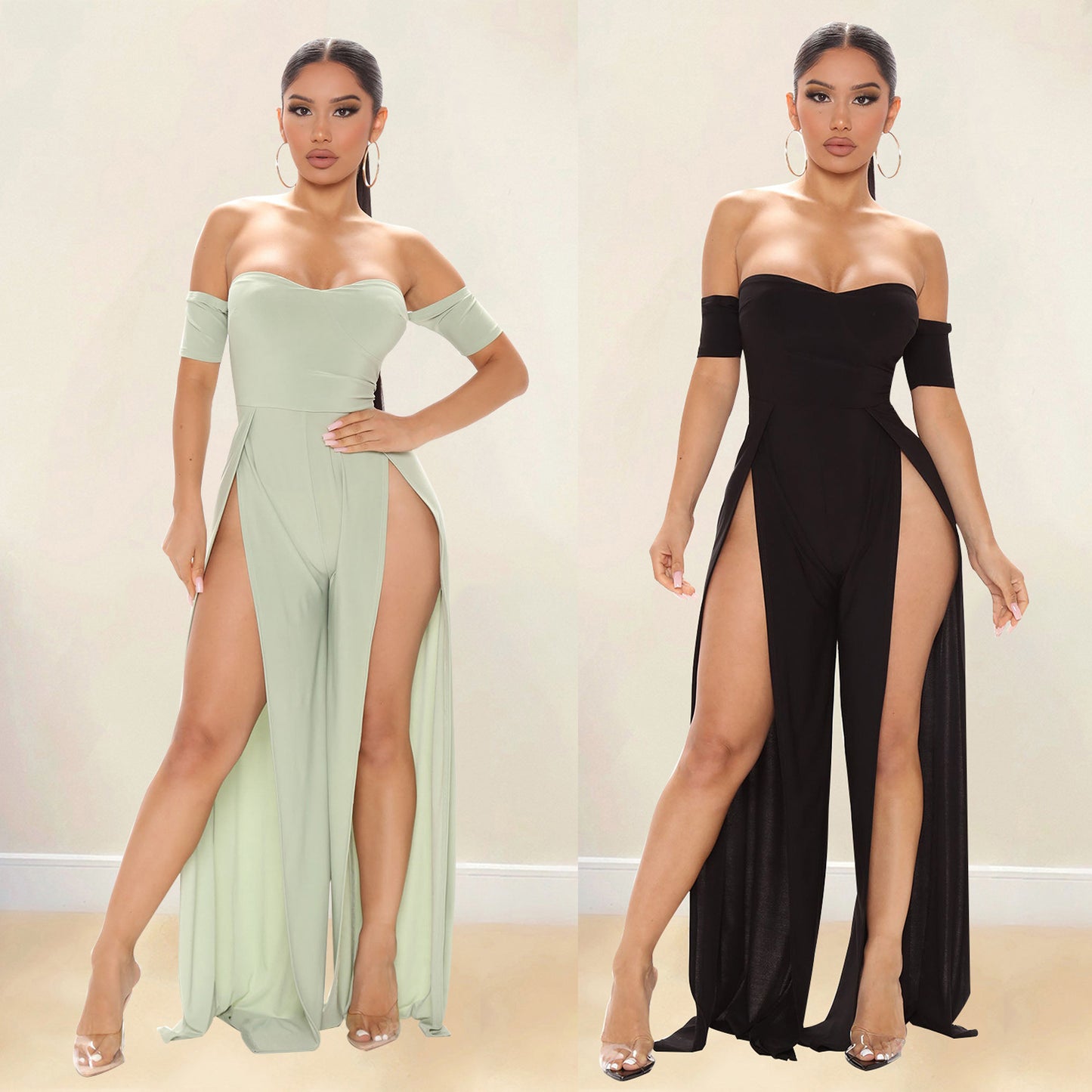 Women's Fashion Mesh Print Sheer Pant Set