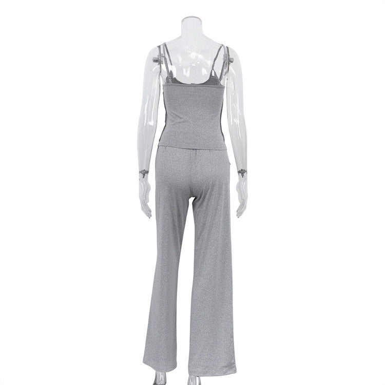 Sleeveless Backless Camisole Top And Elastic Waist Trousers Two-piece Set