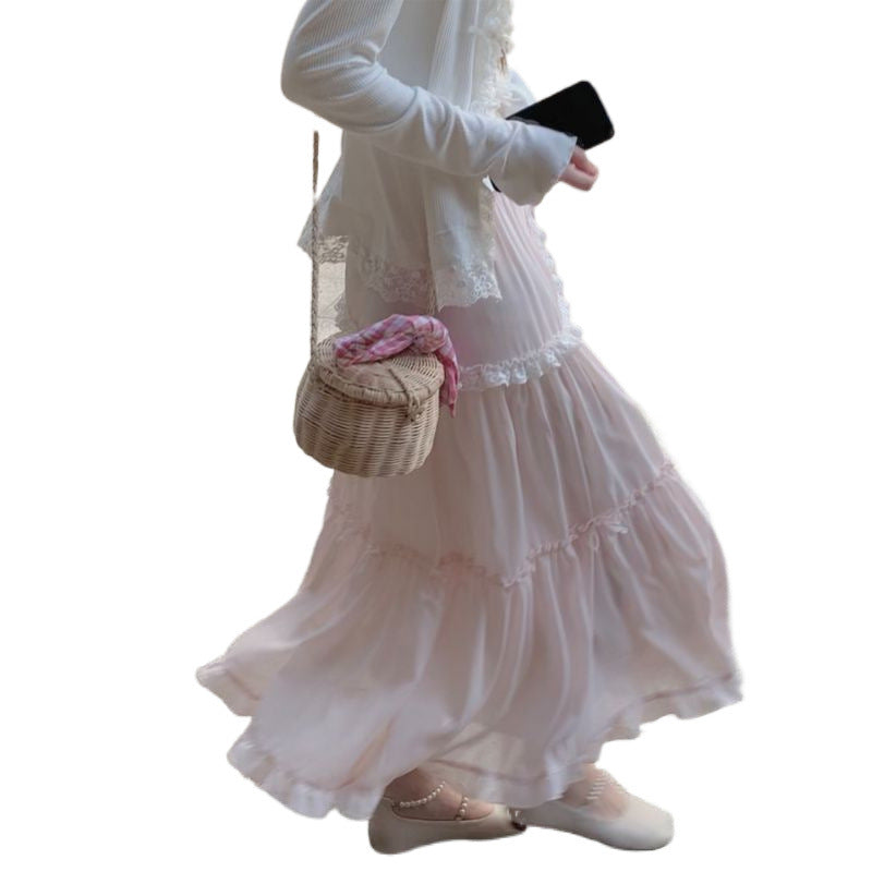 Girl Bow High Waist Slimming Large Skirt