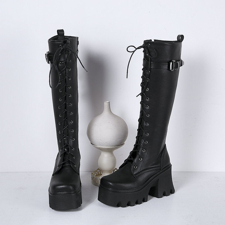 Women's Long British Style New High Boots Thick Sole Knight Boots