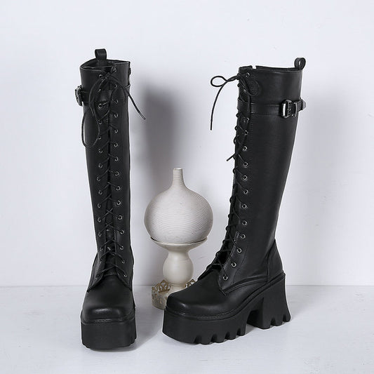 Women's Long British Style New High Boots Thick Sole Knight Boots