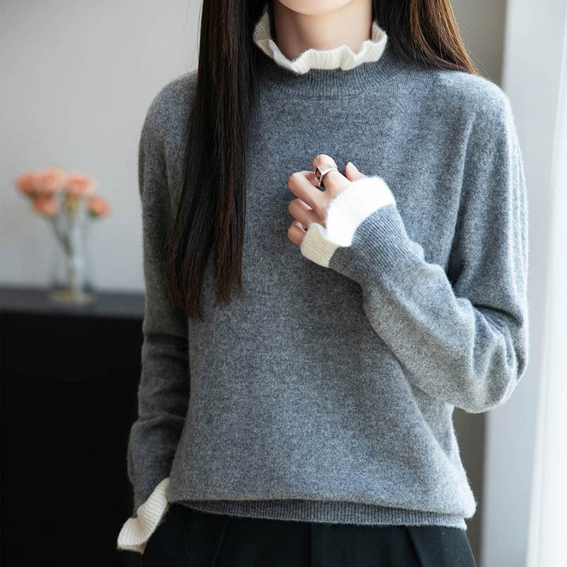 Women's Fungus Lace Collar Sweater Half-collar Wool Sweater