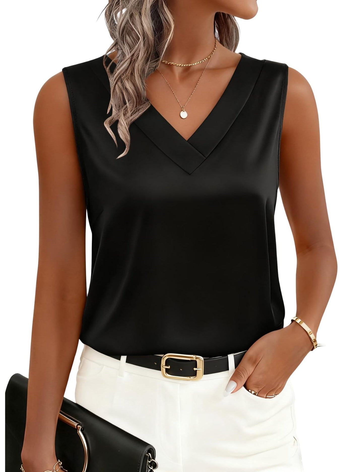 Womens Satin Camisole V-Neck Casual Sleeveless Blouse Top