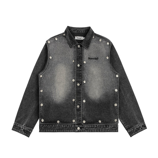 High Street Design Wash Spray Painting Bright White Polo Collar Jacket