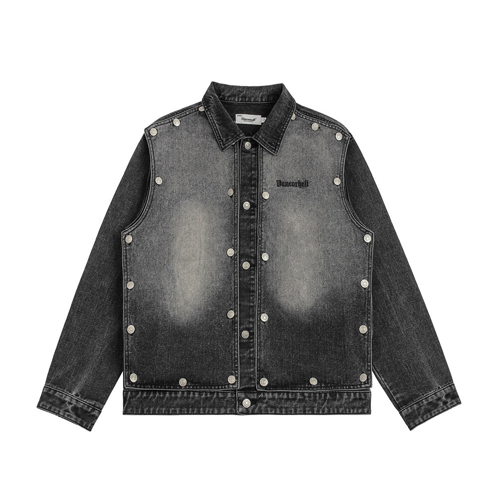 High Street Design Wash Spray Painting Bright White Polo Collar Jacket