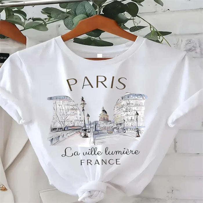 Women's Fashion Casual Home Commuting All-matching Round Neck Short Sleeve