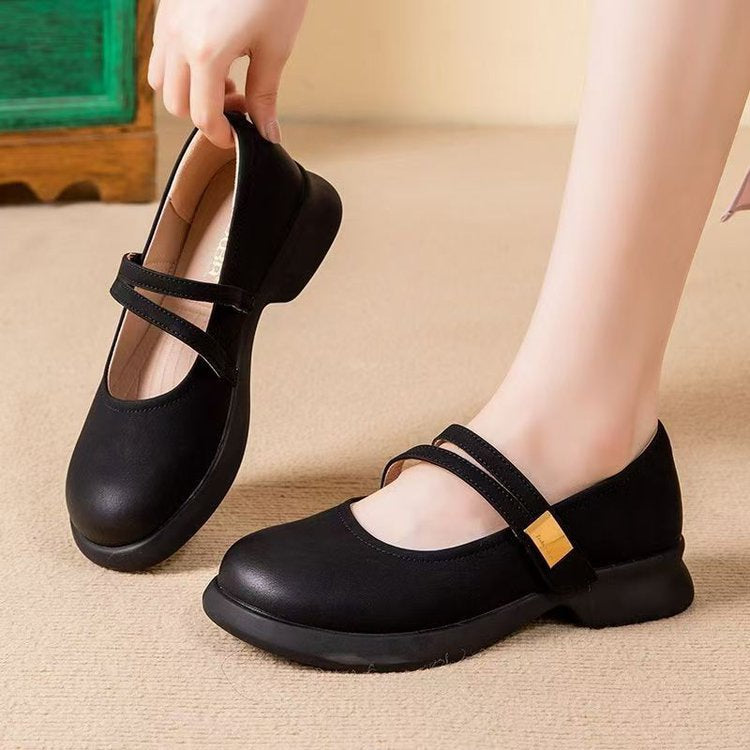 Spring Breathable All-Match Retro Low-Heel Shallow-Toe Pumps