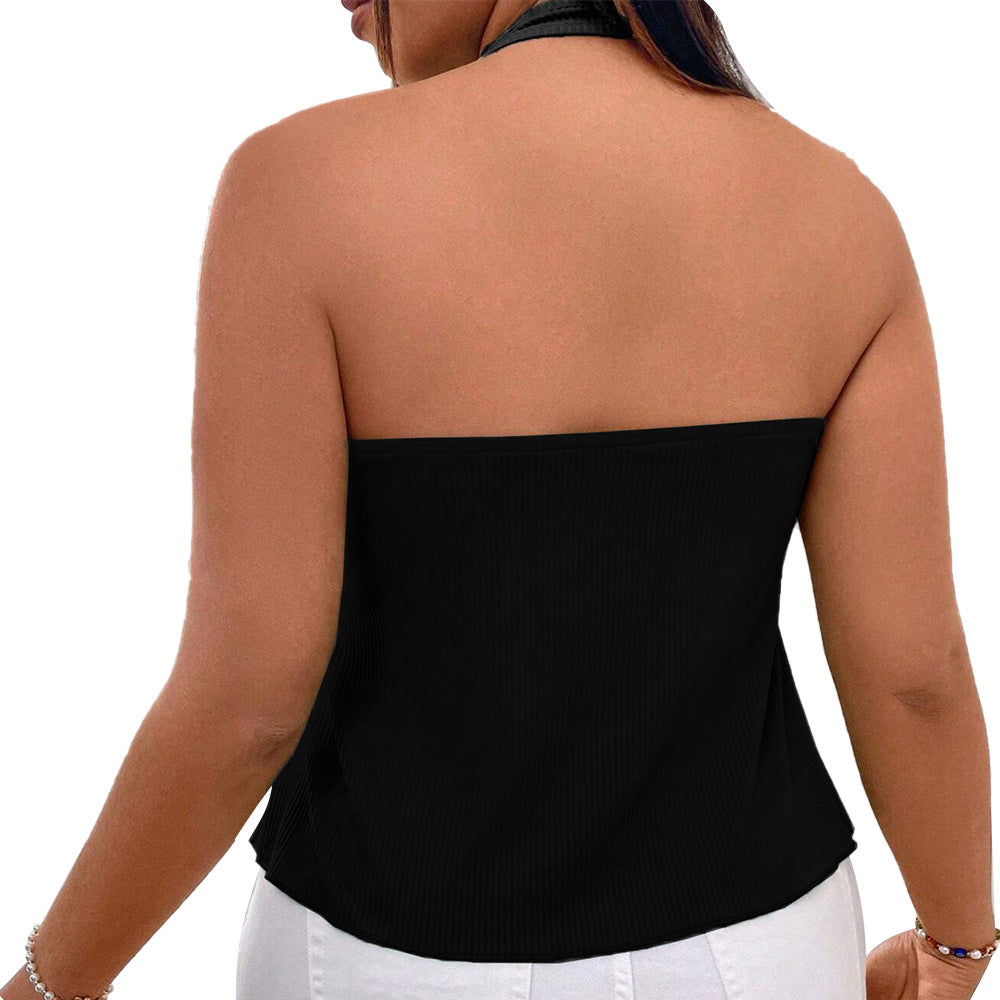 Plus-size Womens Sexy V-neck Halter Tank Top