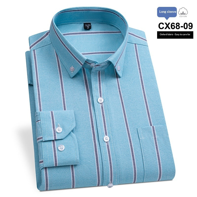 Mens Slim-fit Cotton Oxford Striped Business Shirt With Pockets