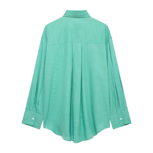 European And American Leisure Striped Loose Long Shirt