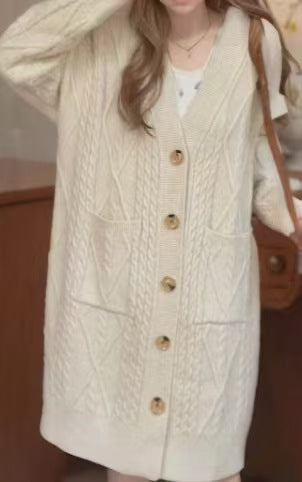 Women's Twist Knitted Cardigan Autumn And Winter Lazy Style Sweater Coat