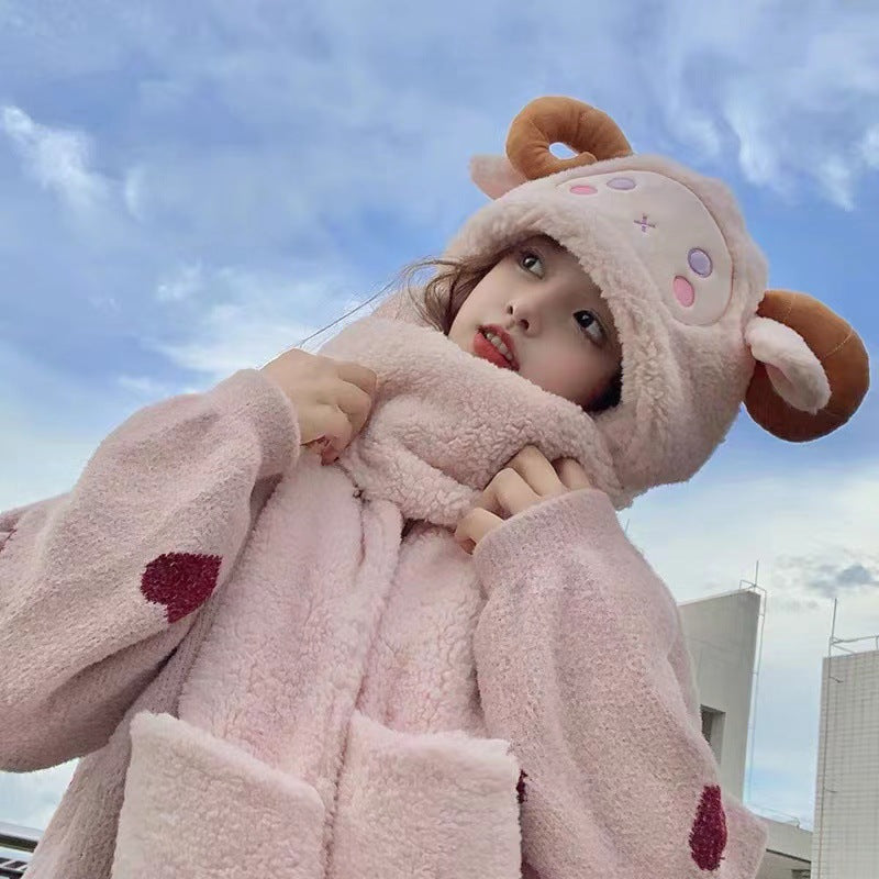 Winter Hat And Scarf Integrated Plush Insulation