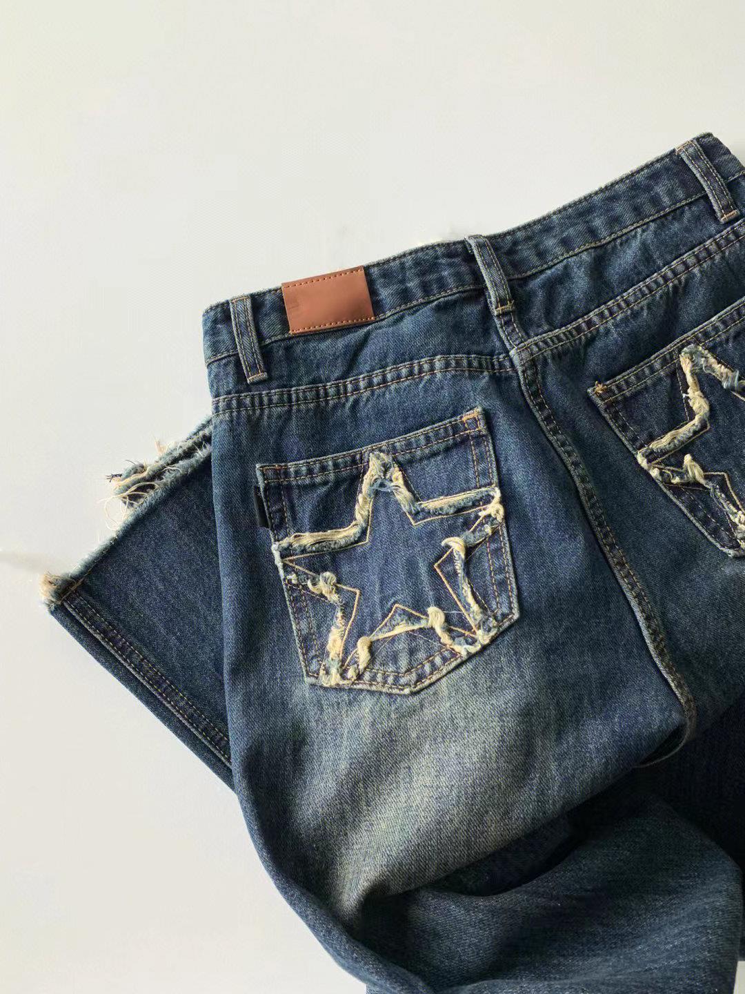 American Style Retro Rough Hem Micro Flare Jeans