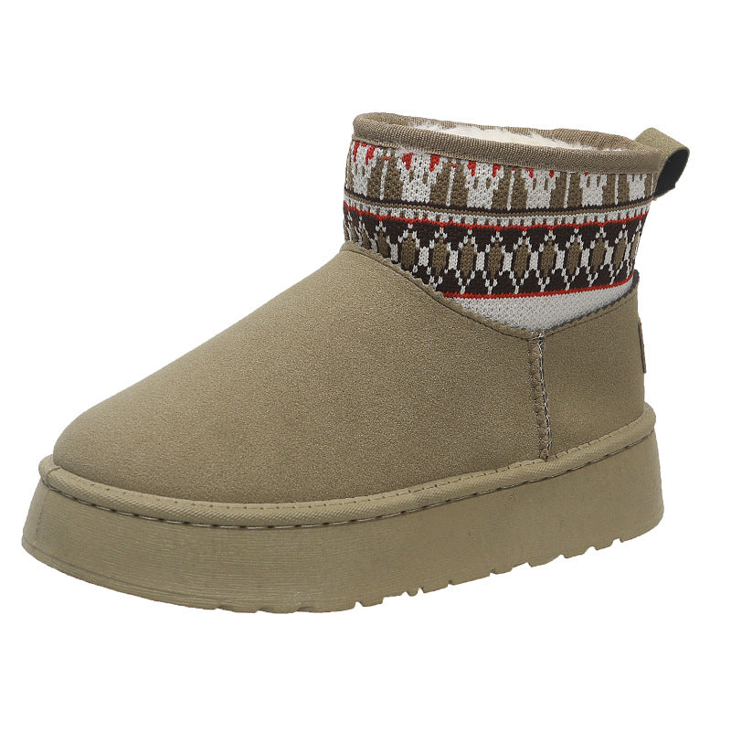 Fleece-lined Thick Fashion Ethnic Style Short Women's Cotton Boots