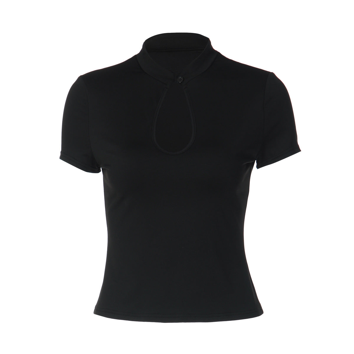 New Fashion Sexy Hollow-out Chest Design With Frog Buttons Solid-color Short Sleeves