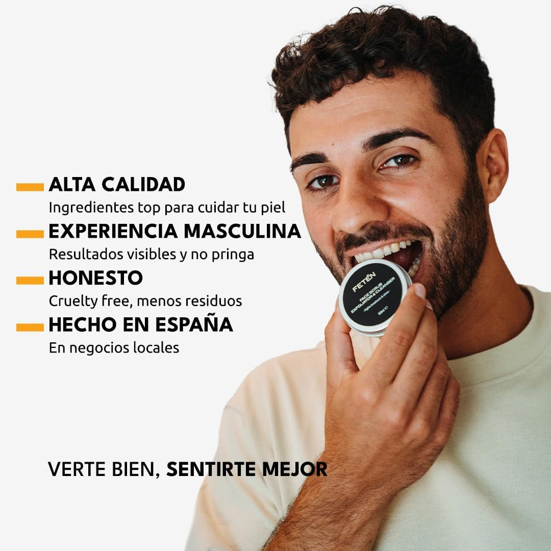 FETEN Exfoliante Facial Hombre - Limpiador Facial Elimina Puntos Negros - Gel Limpiador Facial Piel Grasa - Crema Facial Hombre - 50 ML