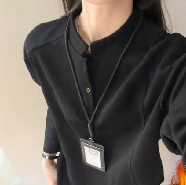 American Style Henry Collar Sweatshirt Long Sleeve Women's Base Layer