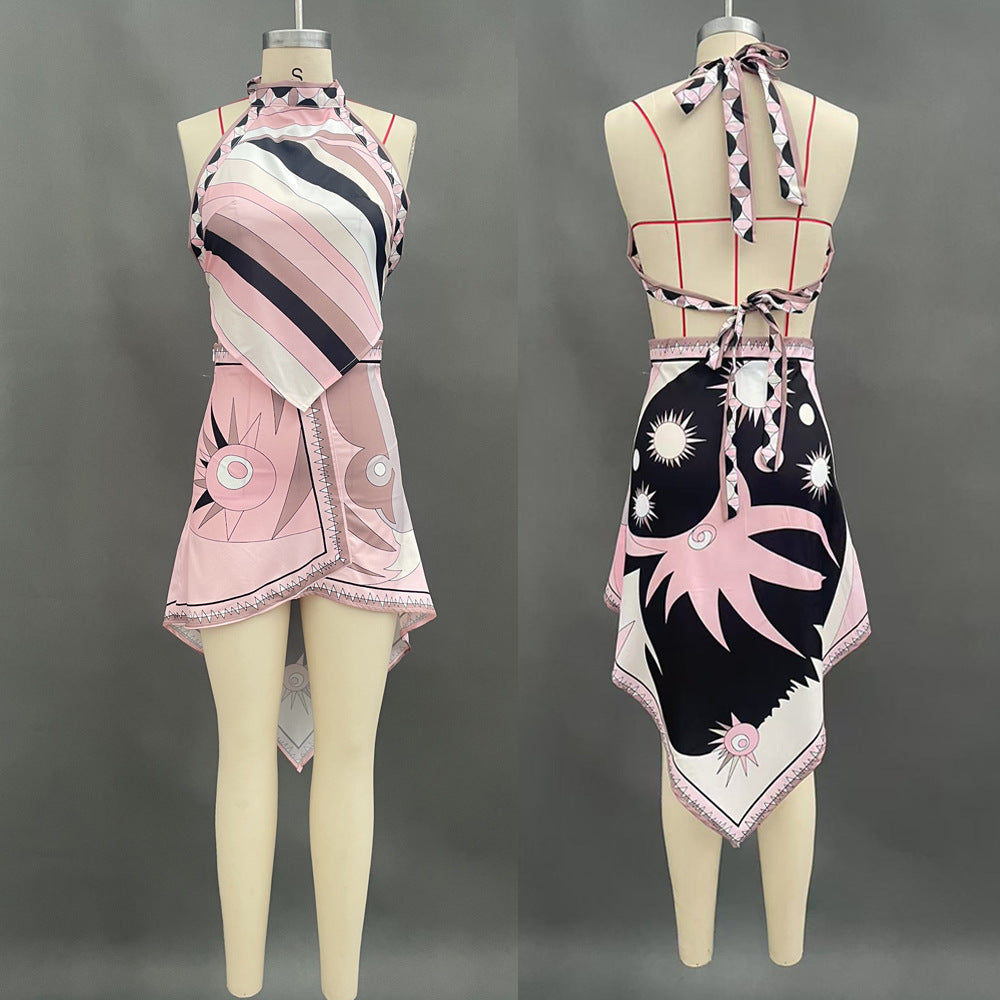 Printed Satin Top And Skirt Two-piece Set