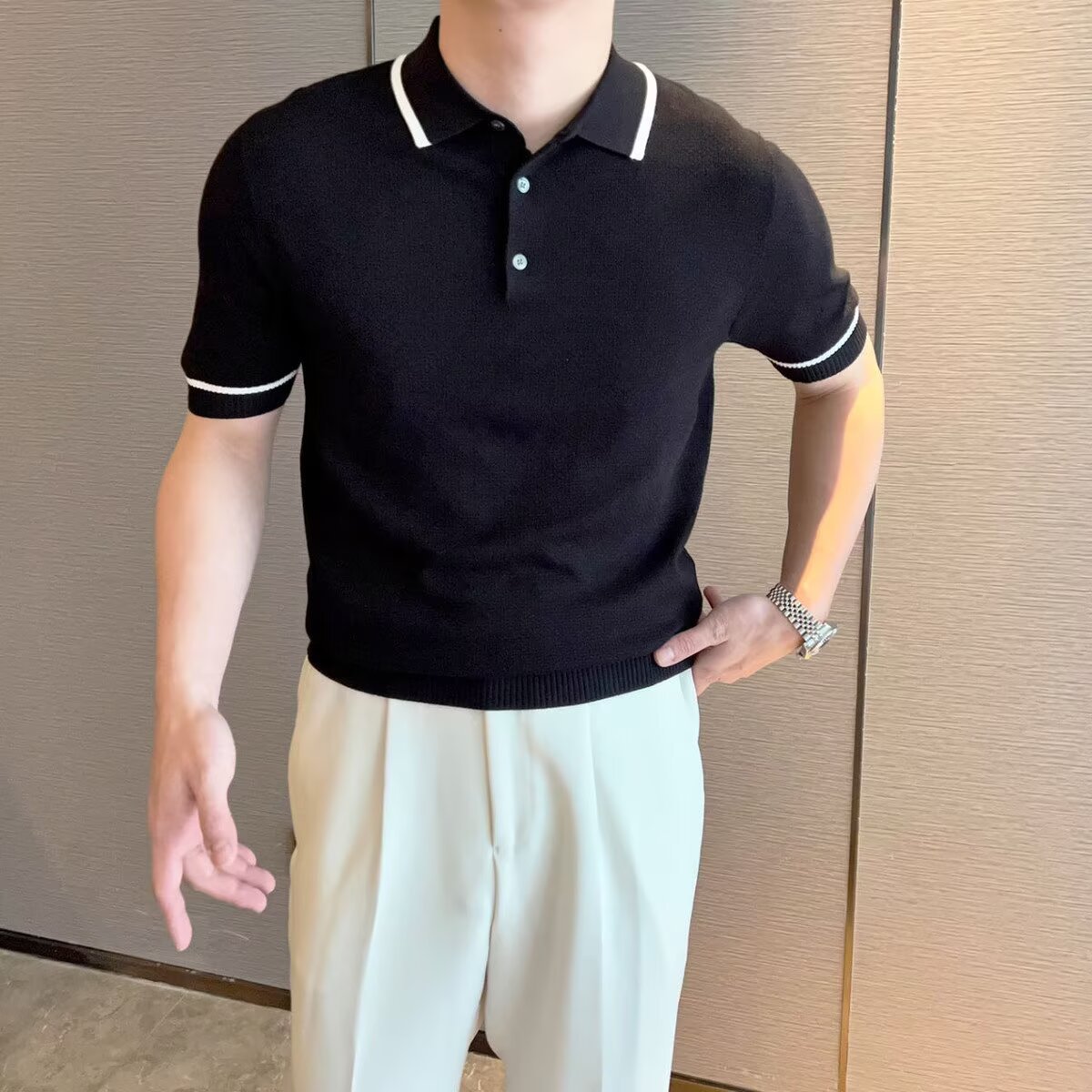 Simple Stylish Loose-Fitting Casual Knitted Short-Sleeve Shirt For Men