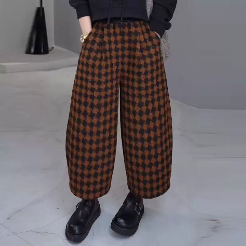 Plaid Casual Wide-leg Pants For Women New Style Loose-fit Plaid Design