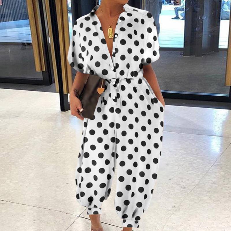 Retro Women's Short-sleeved Button Casual Pants