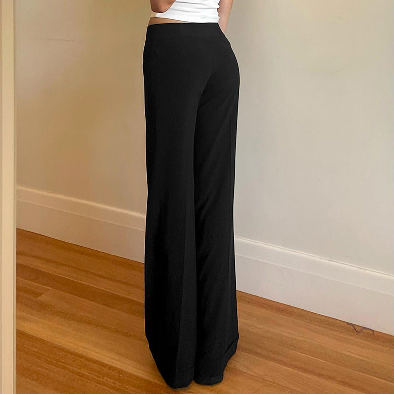 Solid Color High Waist Button Big Horn Loose Trousers Casual Pants
