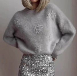 Knitted Cozy Loose-fitting Laid-back Crocheted Sweater