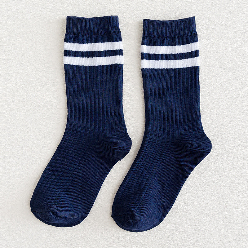 Mid-calf Length College Style Parallel Bars Trendy Retro Women's Striped Socks