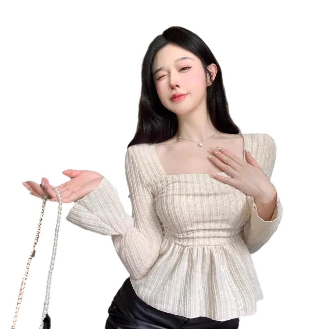 Pure Desire Apricot Hem Square Collar Long Sleeve Top