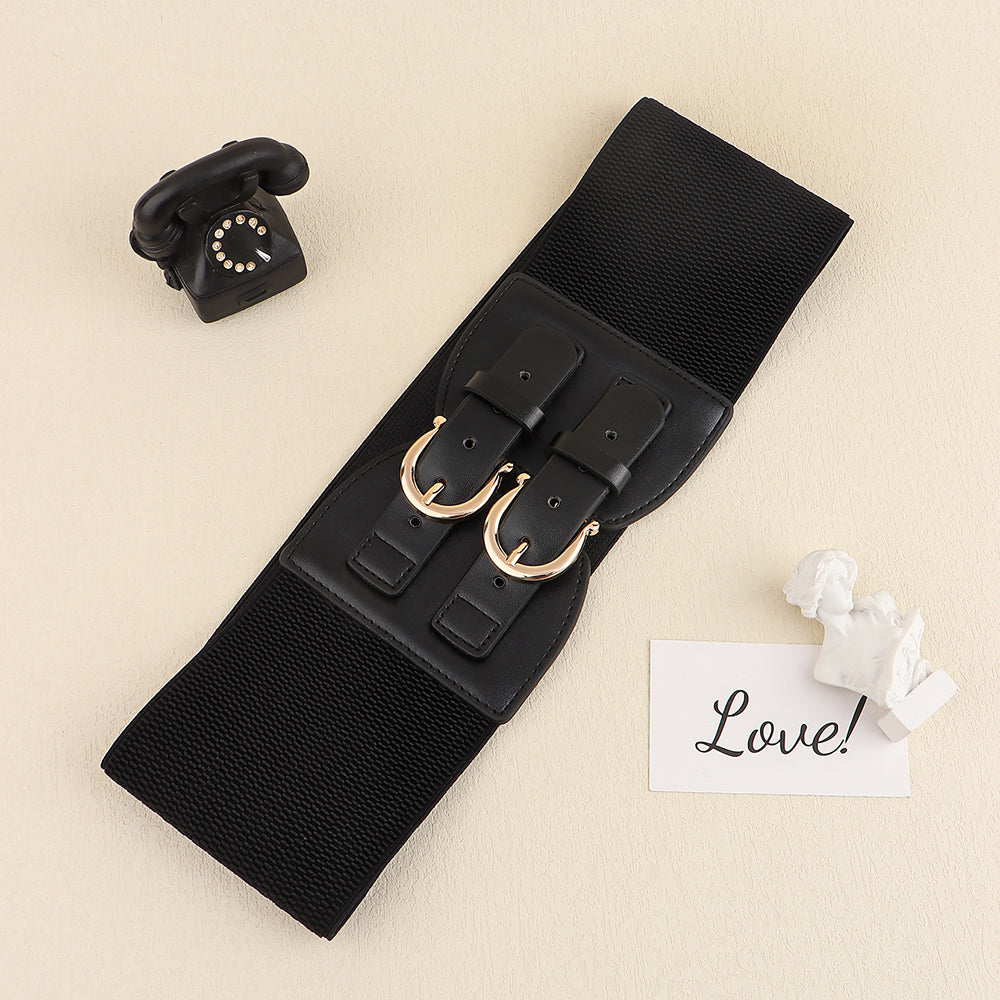 Senior Sense Retro Needle Buckle Waist Seal Elastic Elastic Wide Belt Women's Fashion Belt All-matching Coat Suit