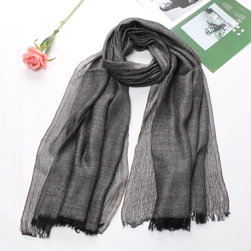 Popular Cotton And Linen Tie-dye Monochrome Women's Pleated Breathable Scarf