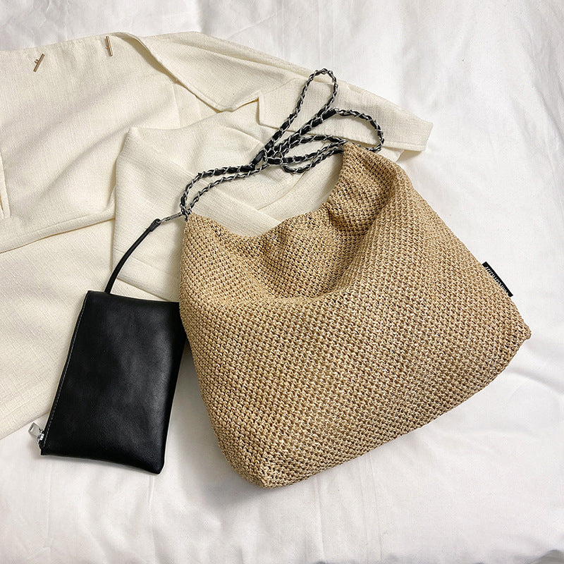 Straw Woven Bag Versatile Chain Crossbody