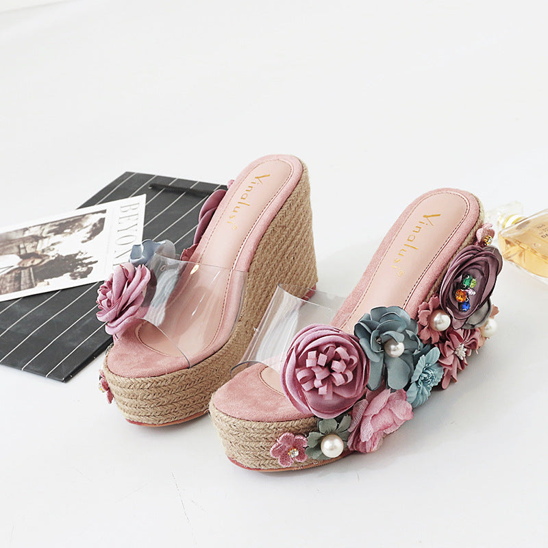 Hemp Rope Braided High Heel Sandals And Slippers