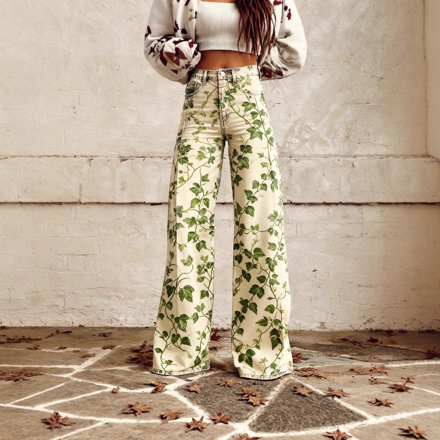 Plus-size Casual Versatile Wide-leg Pants For Women Faux Fabric