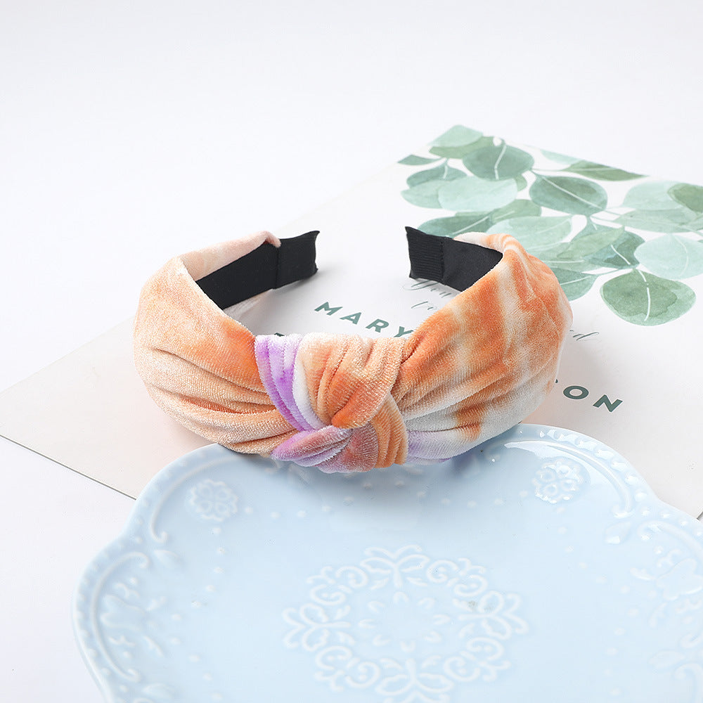 Fabric Headband Tie-dyed Velvet Knotted Headband Thickened