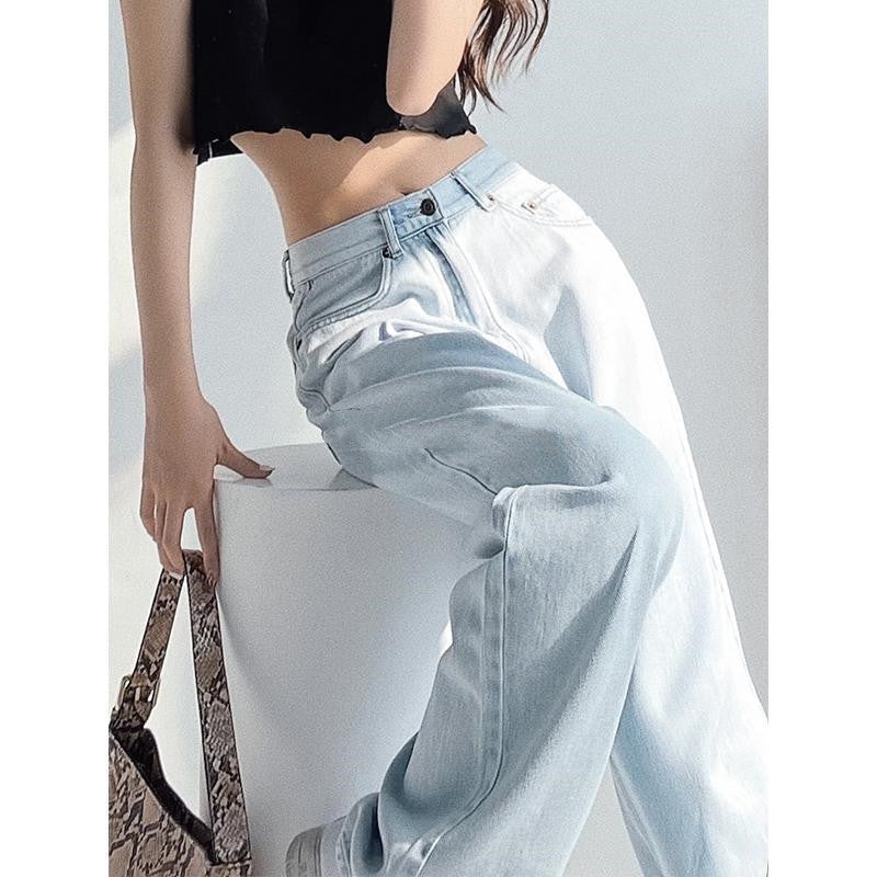 Loose Straight Wide Leg Jeans Large Size High Waist Crotch Cover Thin Casual Drape