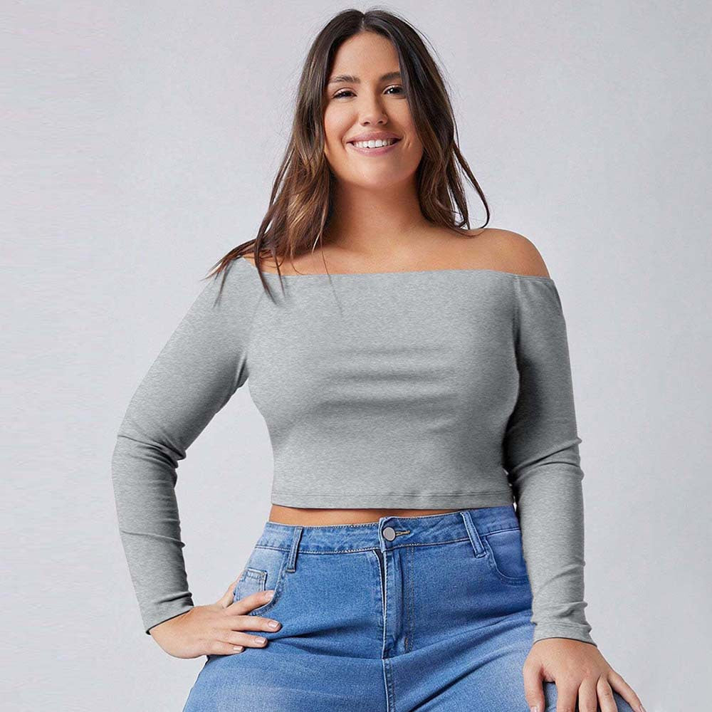Simple Style Off-shoulder Slim-fit Long-sleeve Top For Autumn And Winter
