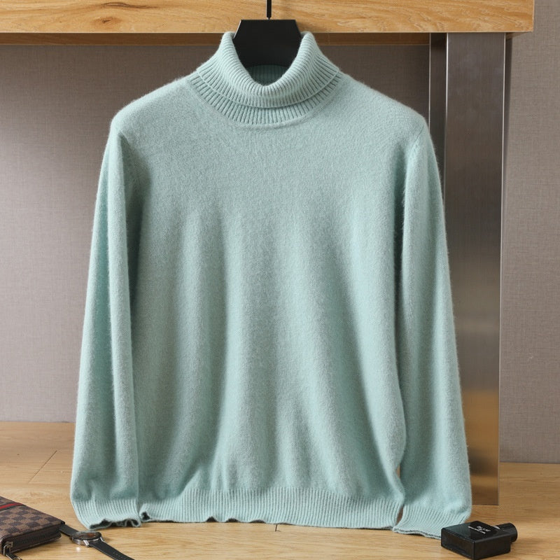 Efterår Vinter Mænd Høj Krave Løs Ensfarvet Pullover Mink Underdel Sweater