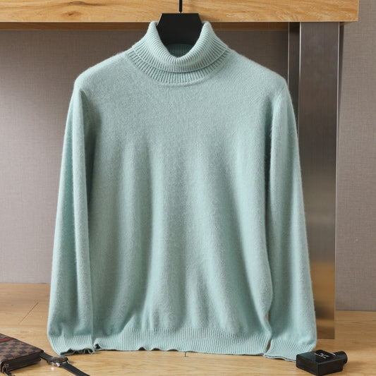 Fall Winter Men High Collar Loose Solid Color Pullover Mink Bottoming Sweater