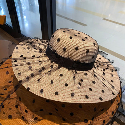 Women's Sunscreen Summer Thin Beach Straw Hat Large Brim Lace