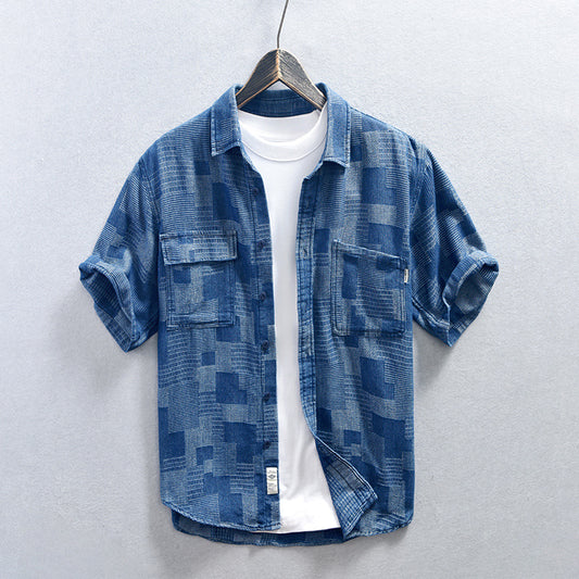 Loose Casual Men's Mesh Cowboy Short Sleeve Shirt